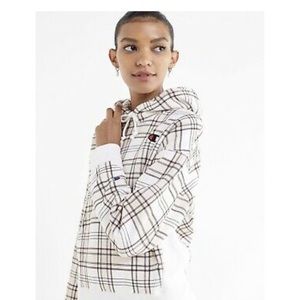 NWT Champion Urban Outfitters Plaid Reverse Weave White Sweatshirt Hoodie XS